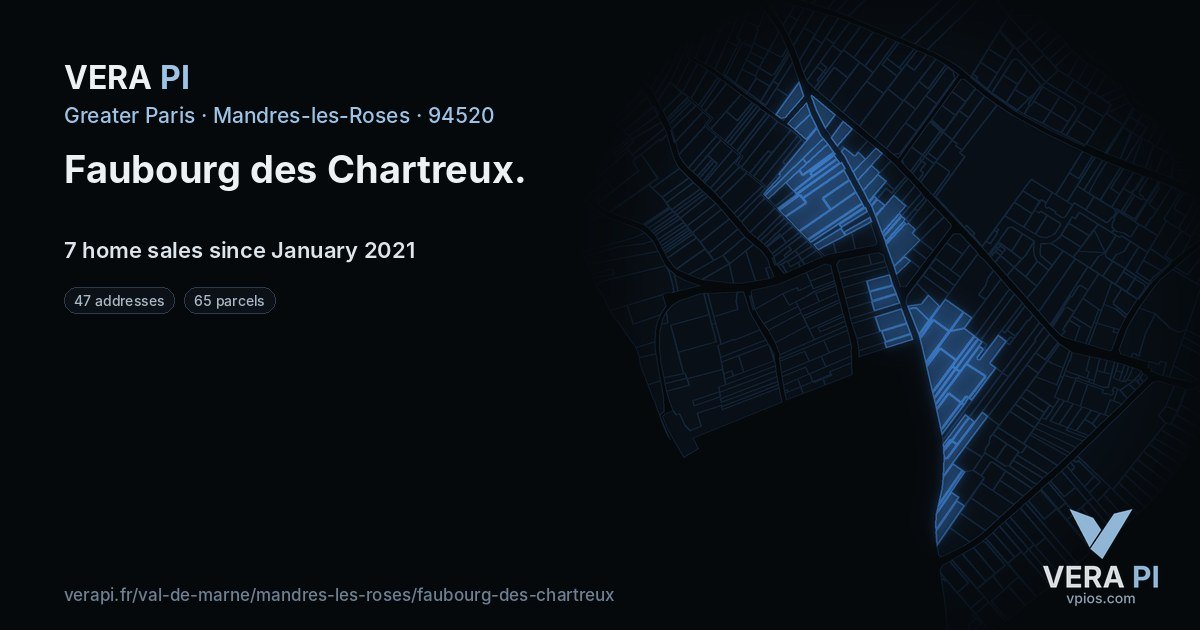 Faubourg des Chartreux, Mandres-les-Roses at night – every parcel coloured by the prices around it, the street's own parcels lit