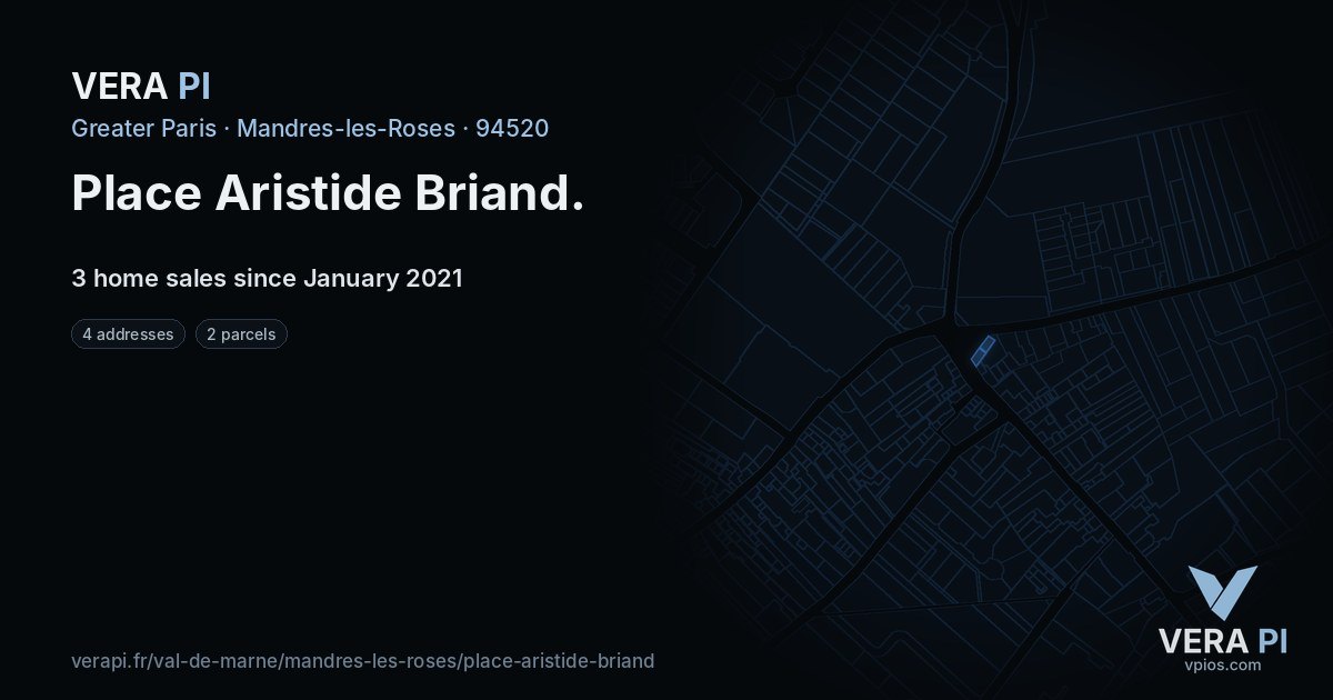 Place Aristide Briand, Mandres-les-Roses at night – every parcel coloured by the prices around it, the street's own parcels lit