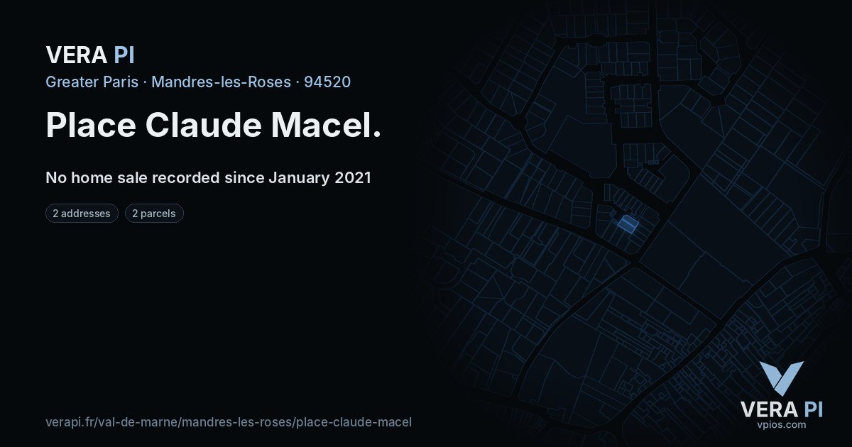 Place Claude Macel, Mandres-les-Roses at night – every parcel coloured by the prices around it, the street's own parcels lit