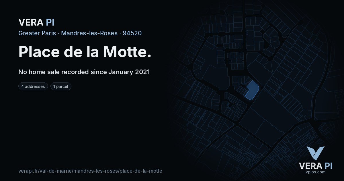 Place de la Motte, Mandres-les-Roses at night – every parcel coloured by the prices around it, the street's own parcels lit