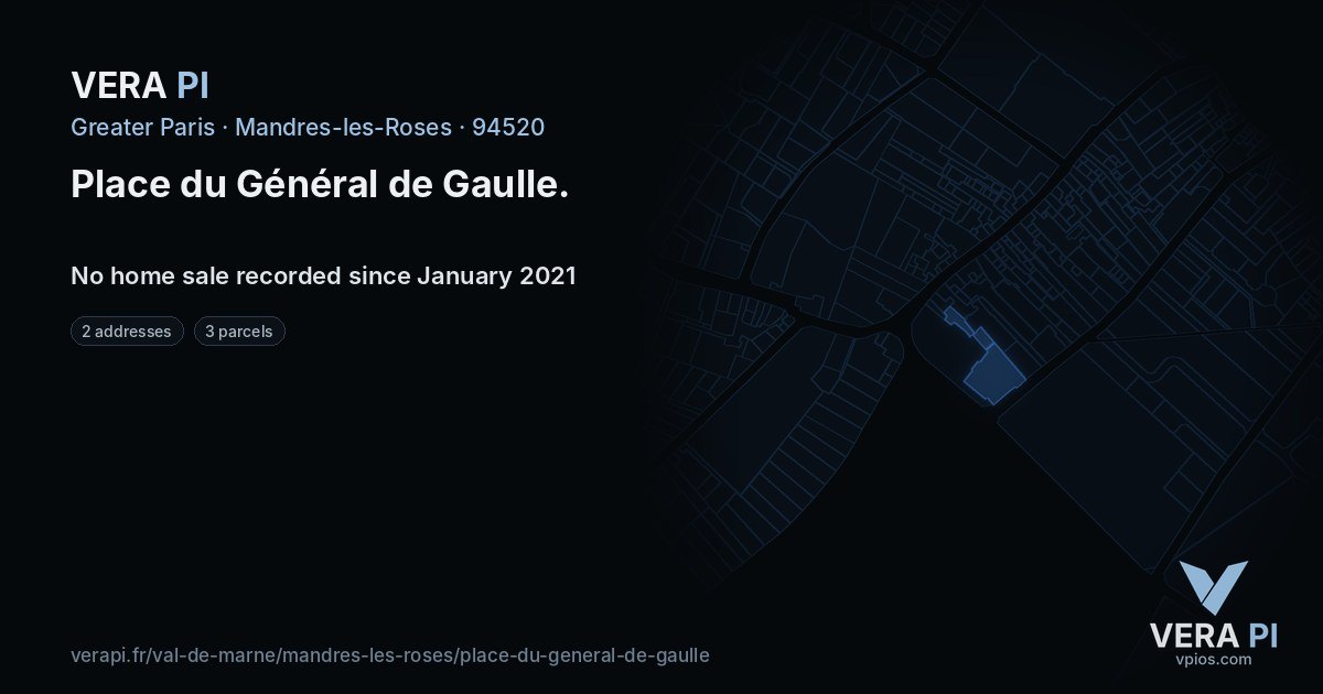 Place du Général de Gaulle, Mandres-les-Roses at night – every parcel coloured by the prices around it, the street's own parcels lit