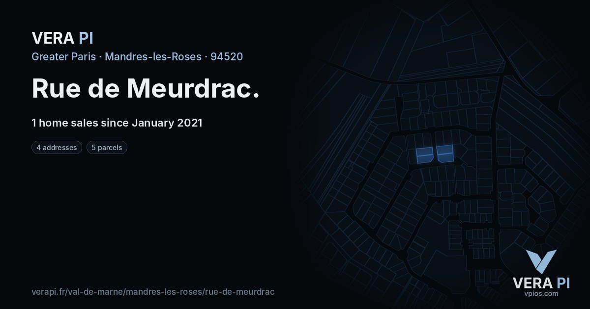 Rue de Meurdrac, Mandres-les-Roses at night – every parcel coloured by the prices around it, the street's own parcels lit
