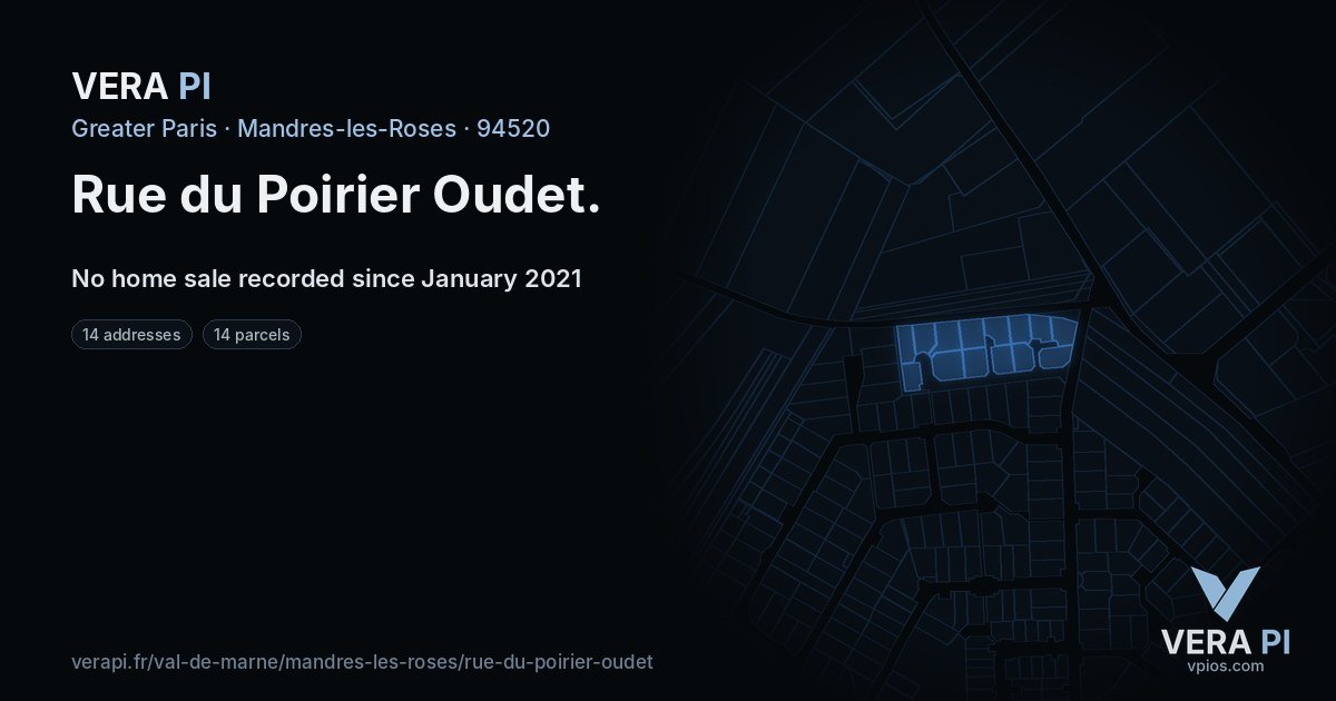 Rue du Poirier Oudet, Mandres-les-Roses at night – every parcel coloured by the prices around it, the street's own parcels lit