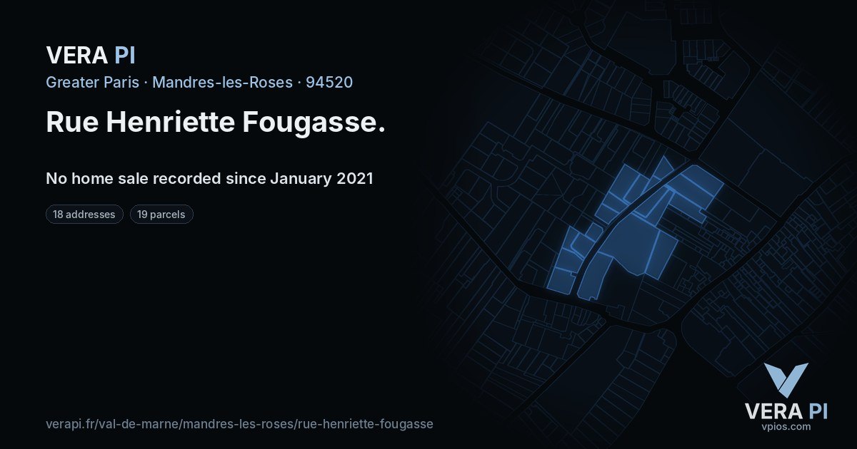 Rue Henriette Fougasse, Mandres-les-Roses at night – every parcel coloured by the prices around it, the street's own parcels lit