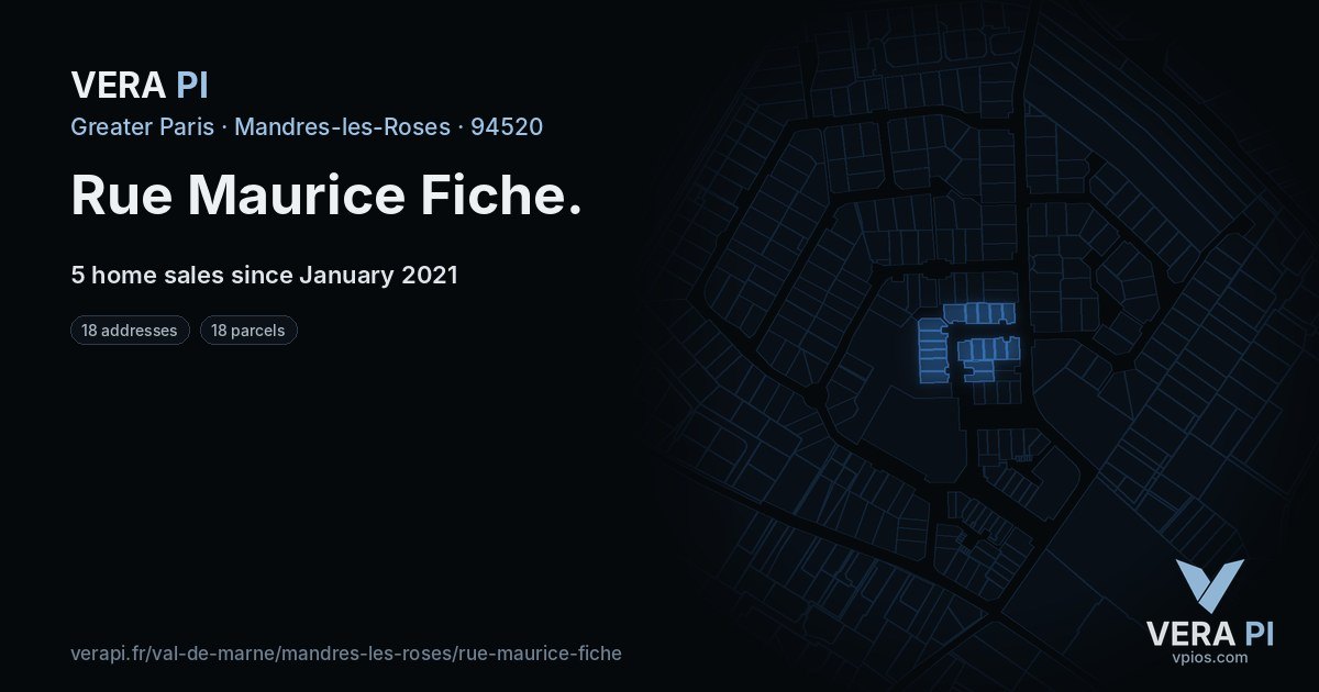 Rue Maurice Fiche, Mandres-les-Roses at night – every parcel coloured by the prices around it, the street's own parcels lit