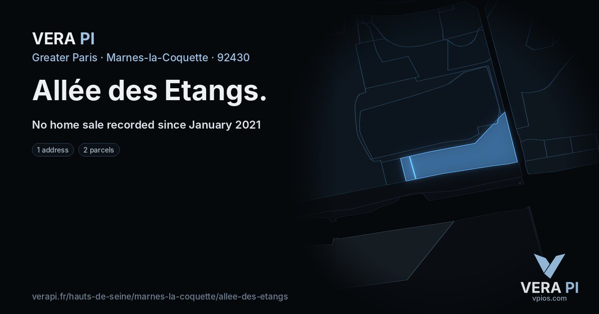 Allée des Etangs, Marnes-la-Coquette at night – every parcel coloured by the prices around it, the street's own parcels lit