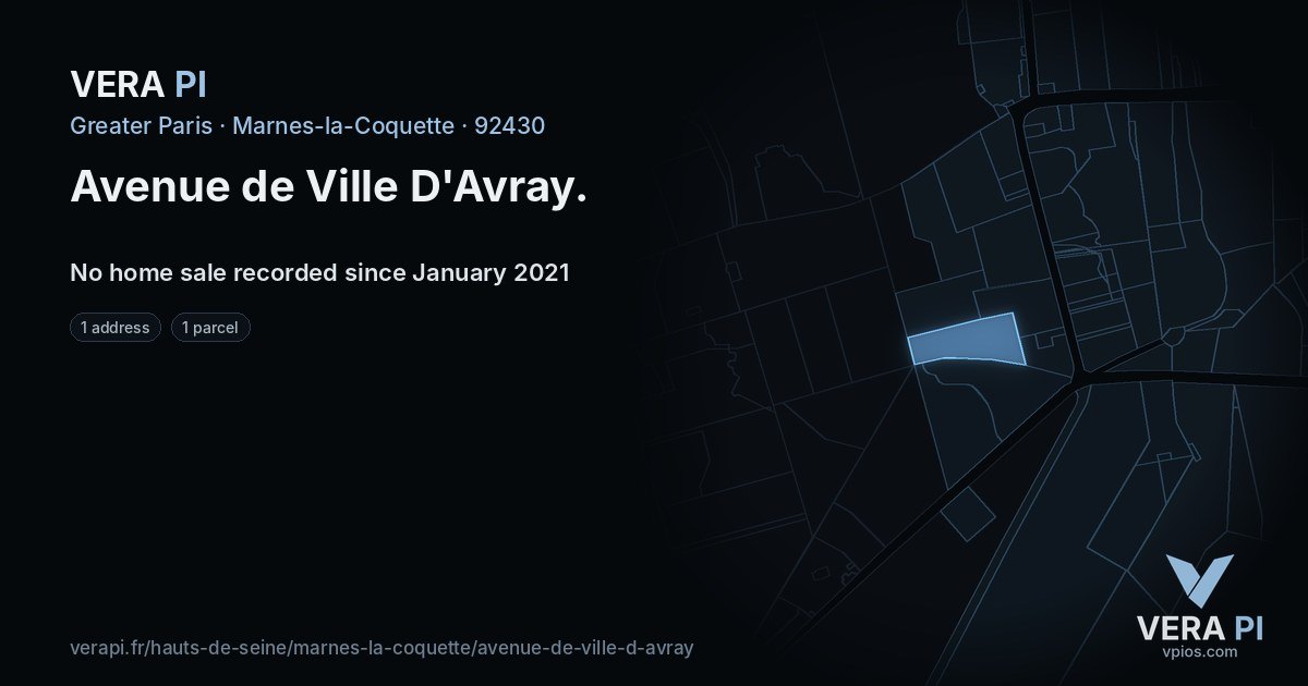 Avenue de Ville D'Avray, Marnes-la-Coquette at night – every parcel coloured by the prices around it, the street's own parcels lit