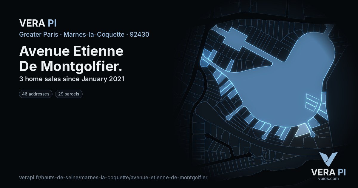 Avenue Etienne De Montgolfier, Marnes-la-Coquette at night – every parcel coloured by the prices around it, the street's own parcels lit