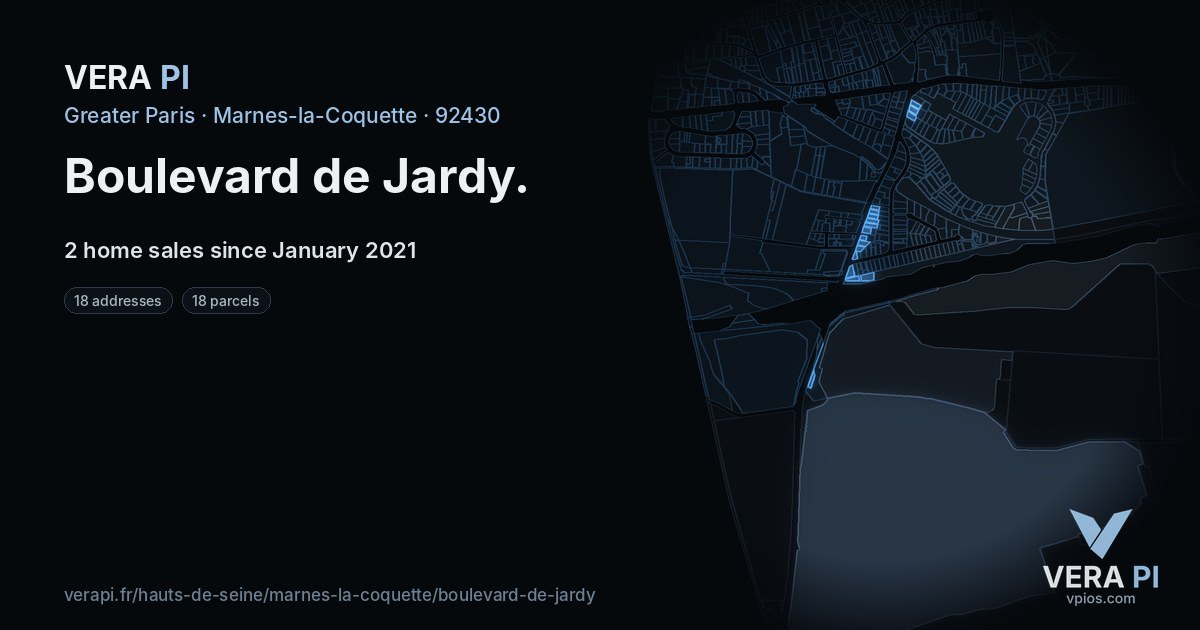 Boulevard de Jardy, Marnes-la-Coquette at night – every parcel coloured by the prices around it, the street's own parcels lit