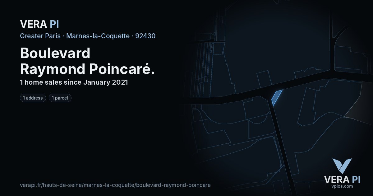 Boulevard Raymond Poincaré, Marnes-la-Coquette at night – every parcel coloured by the prices around it, the street's own parcels lit