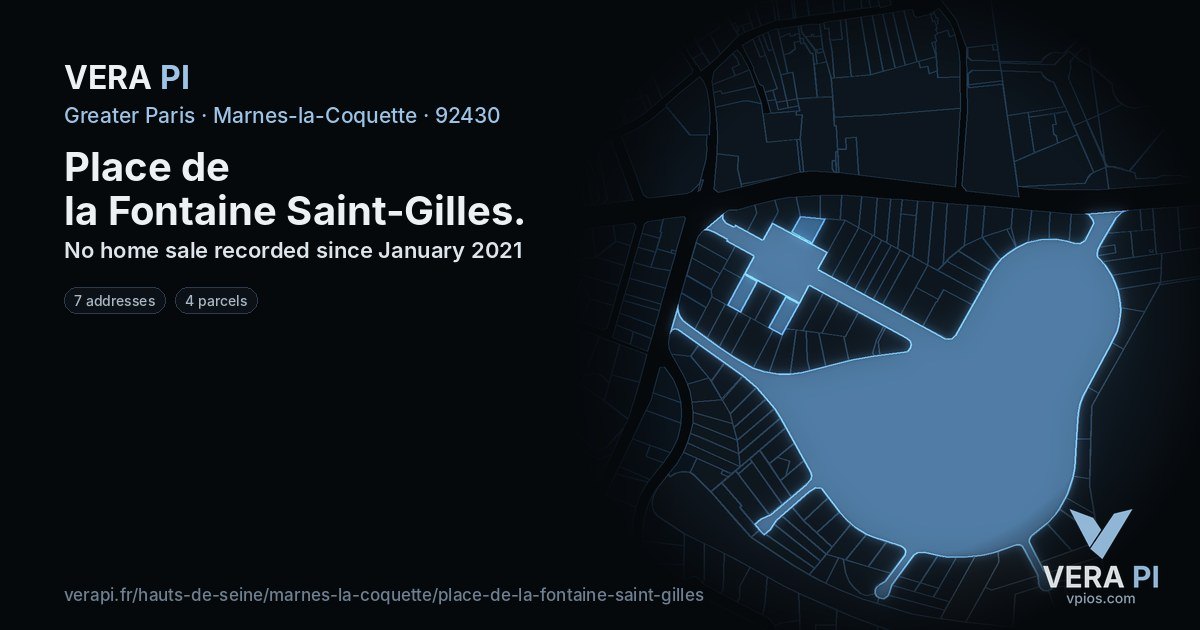 Place de la Fontaine Saint-Gilles, Marnes-la-Coquette at night – every parcel coloured by the prices around it, the street's own parcels lit