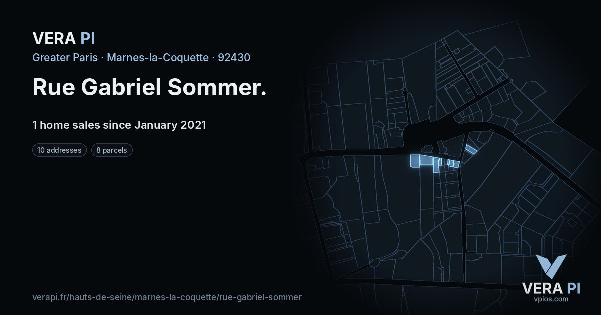 Rue Gabriel Sommer, Marnes-la-Coquette at night – every parcel coloured by the prices around it, the street's own parcels lit