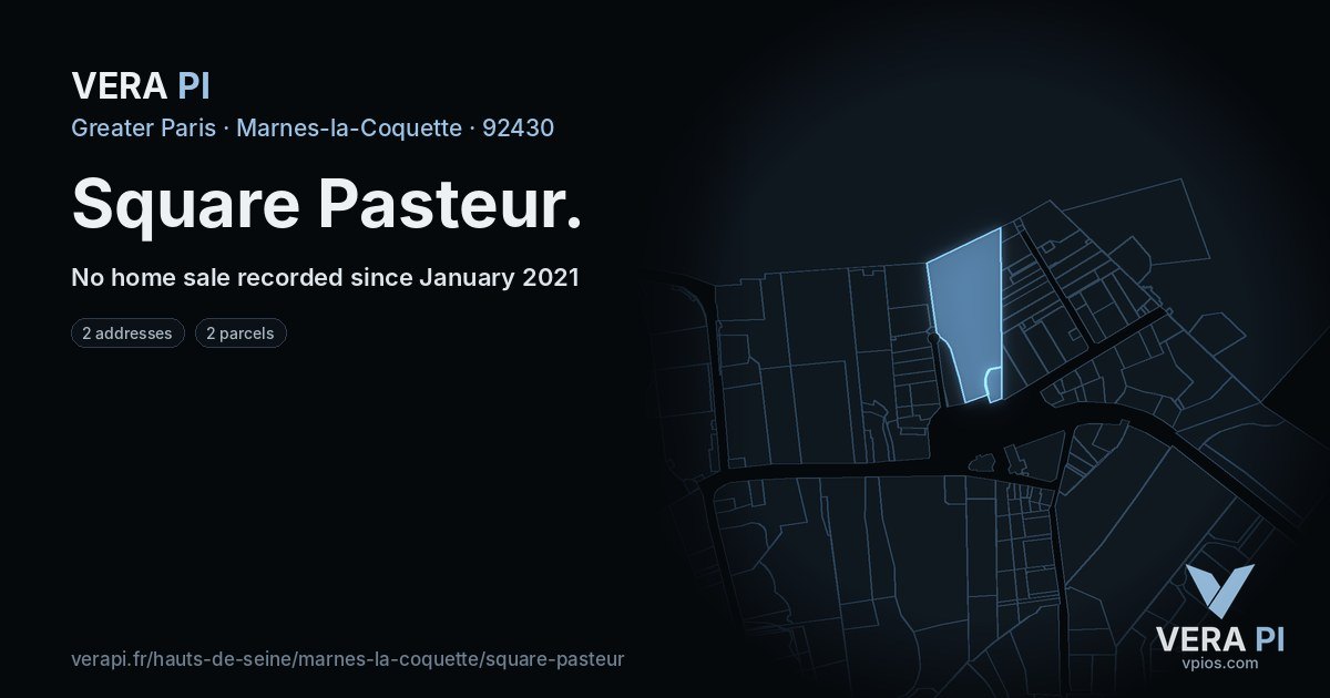 Square Pasteur, Marnes-la-Coquette at night – every parcel coloured by the prices around it, the street's own parcels lit