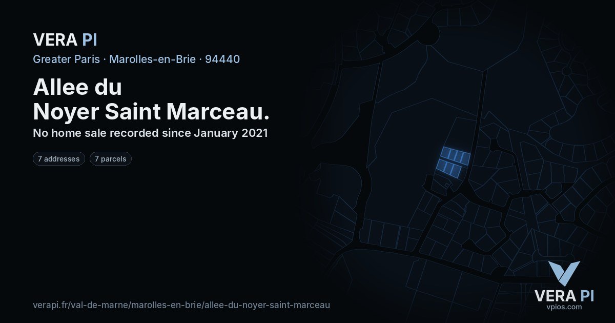Allee du Noyer Saint Marceau, Marolles-en-Brie at night – every parcel coloured by the prices around it, the street's own parcels lit