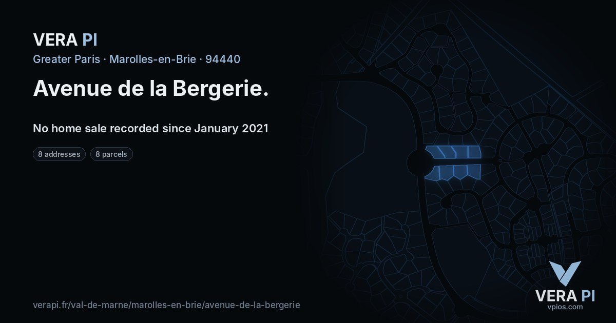 Avenue de la Bergerie, Marolles-en-Brie at night – every parcel coloured by the prices around it, the street's own parcels lit