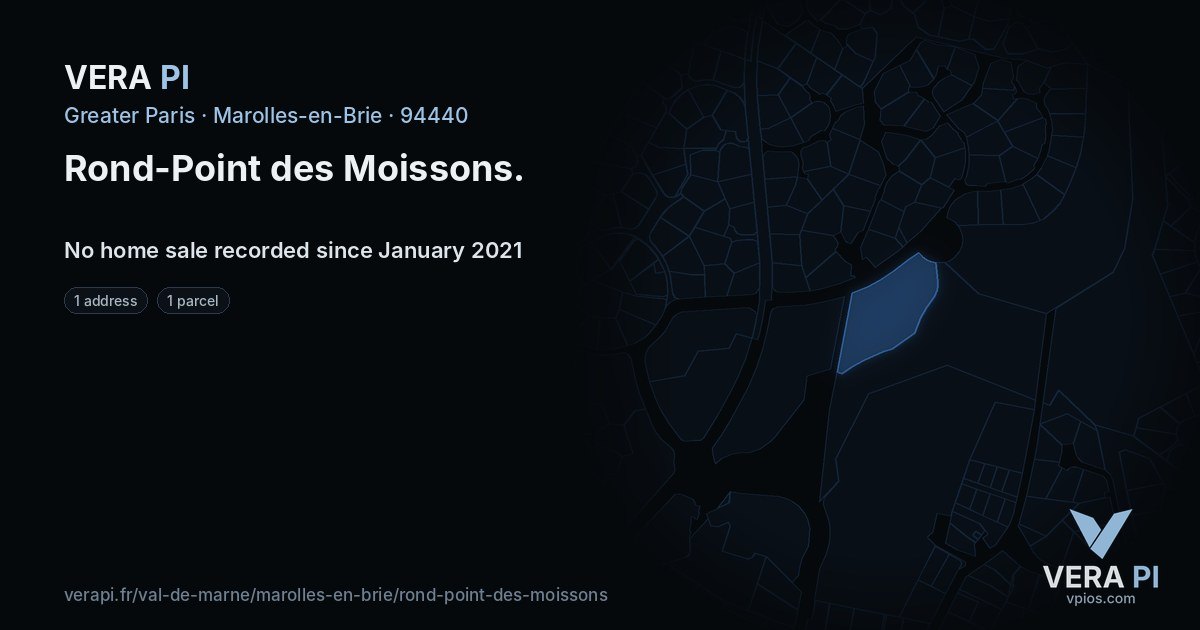 Rond-Point des Moissons, Marolles-en-Brie at night – every parcel coloured by the prices around it, the street's own parcels lit