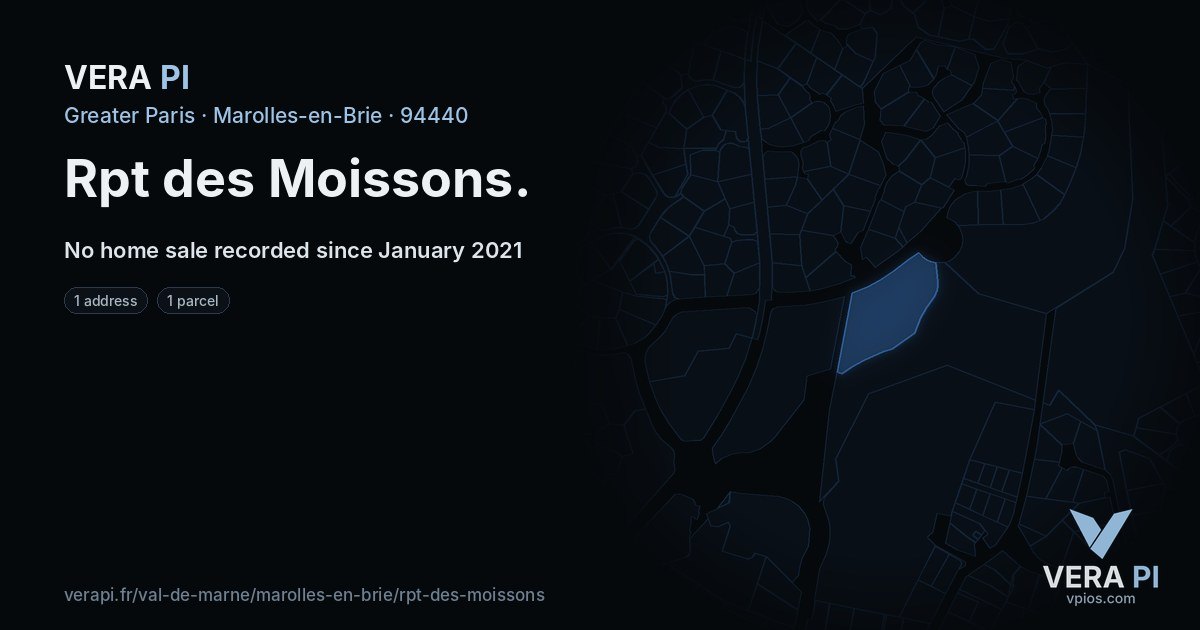 Rpt des Moissons, Marolles-en-Brie at night – every parcel coloured by the prices around it, the street's own parcels lit