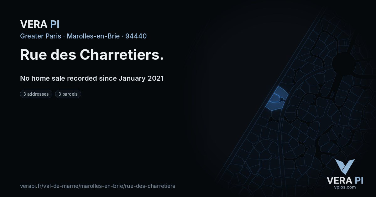 Rue des Charretiers, Marolles-en-Brie at night – every parcel coloured by the prices around it, the street's own parcels lit