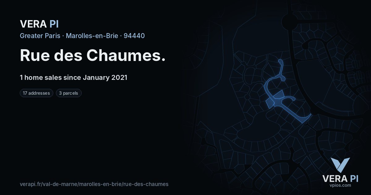 Rue des Chaumes, Marolles-en-Brie at night – every parcel coloured by the prices around it, the street's own parcels lit