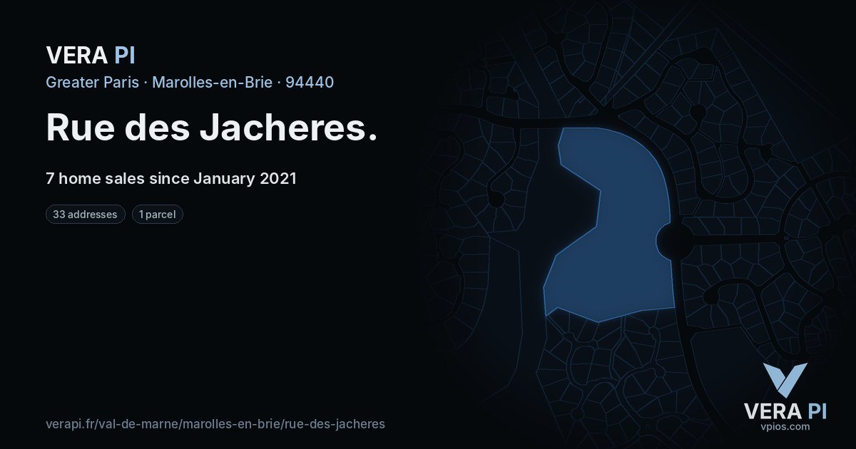 Rue des Jacheres, Marolles-en-Brie at night – every parcel coloured by the prices around it, the street's own parcels lit