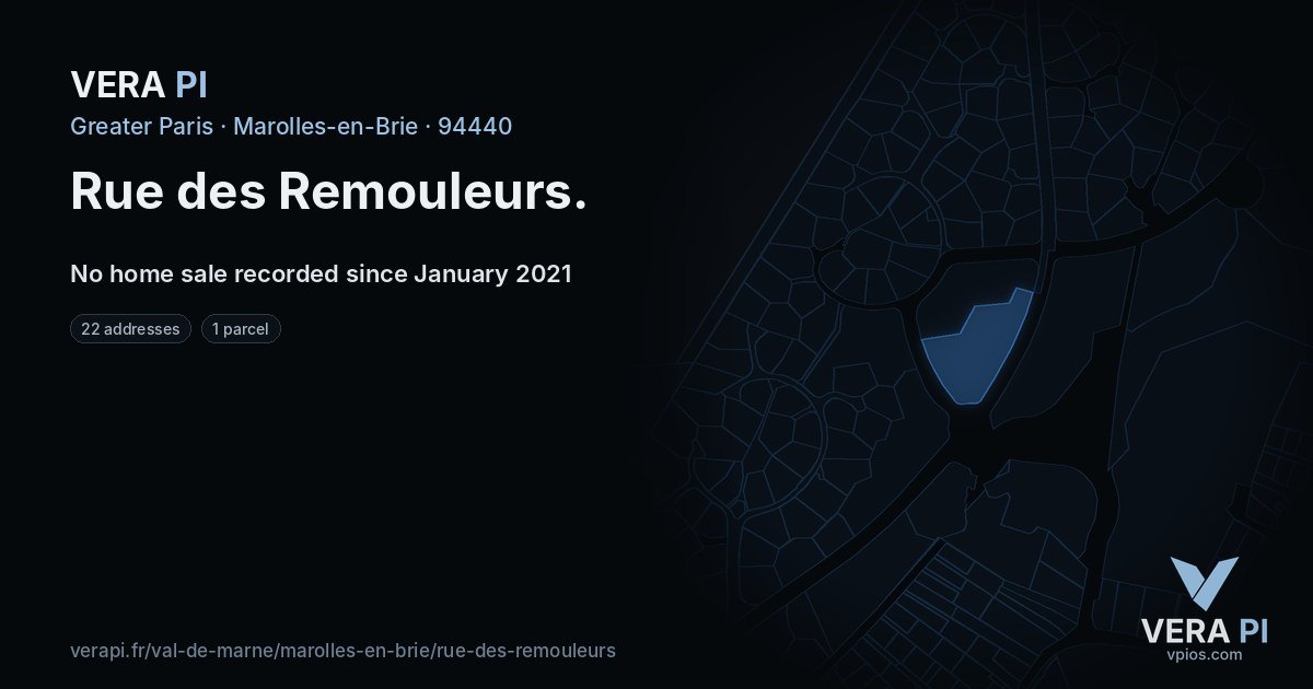 Rue des Remouleurs, Marolles-en-Brie at night – every parcel coloured by the prices around it, the street's own parcels lit