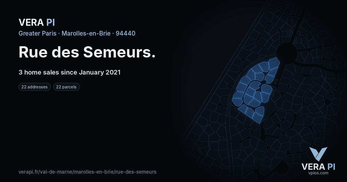 Rue des Semeurs, Marolles-en-Brie at night – every parcel coloured by the prices around it, the street's own parcels lit