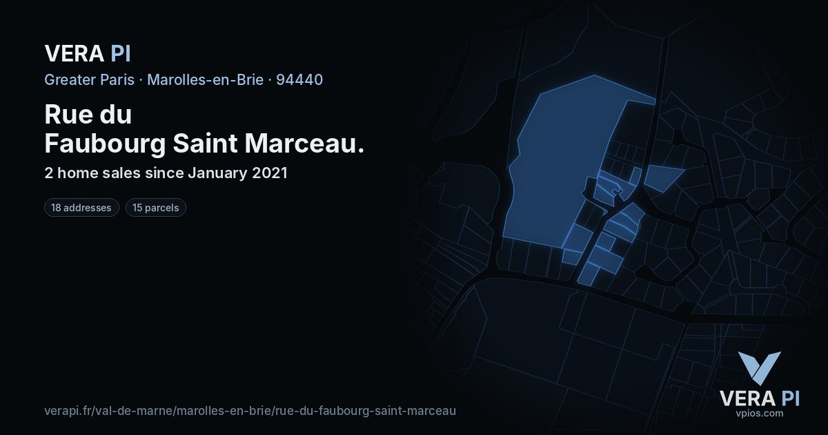 Rue du Faubourg Saint Marceau, Marolles-en-Brie at night – every parcel coloured by the prices around it, the street's own parcels lit