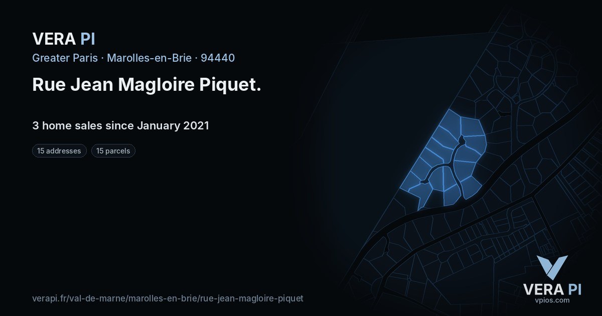 Rue Jean Magloire Piquet, Marolles-en-Brie at night – every parcel coloured by the prices around it, the street's own parcels lit