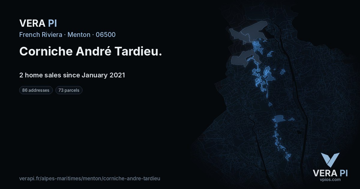 Corniche André Tardieu, Menton at night – every parcel coloured by the prices around it, the street's own parcels lit