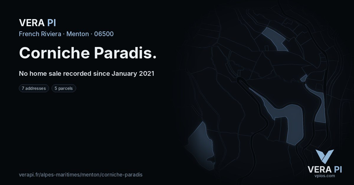 Corniche Paradis, Menton at night – every parcel coloured by the prices around it, the street's own parcels lit