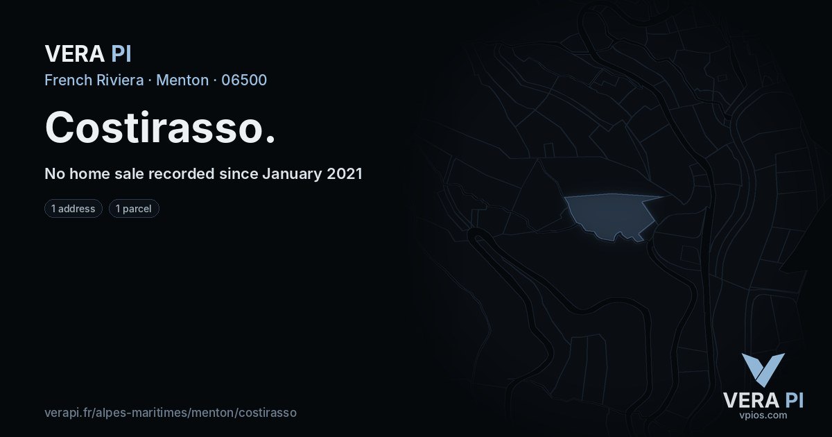 Costirasso, Menton at night – every parcel coloured by the prices around it, the street's own parcels lit