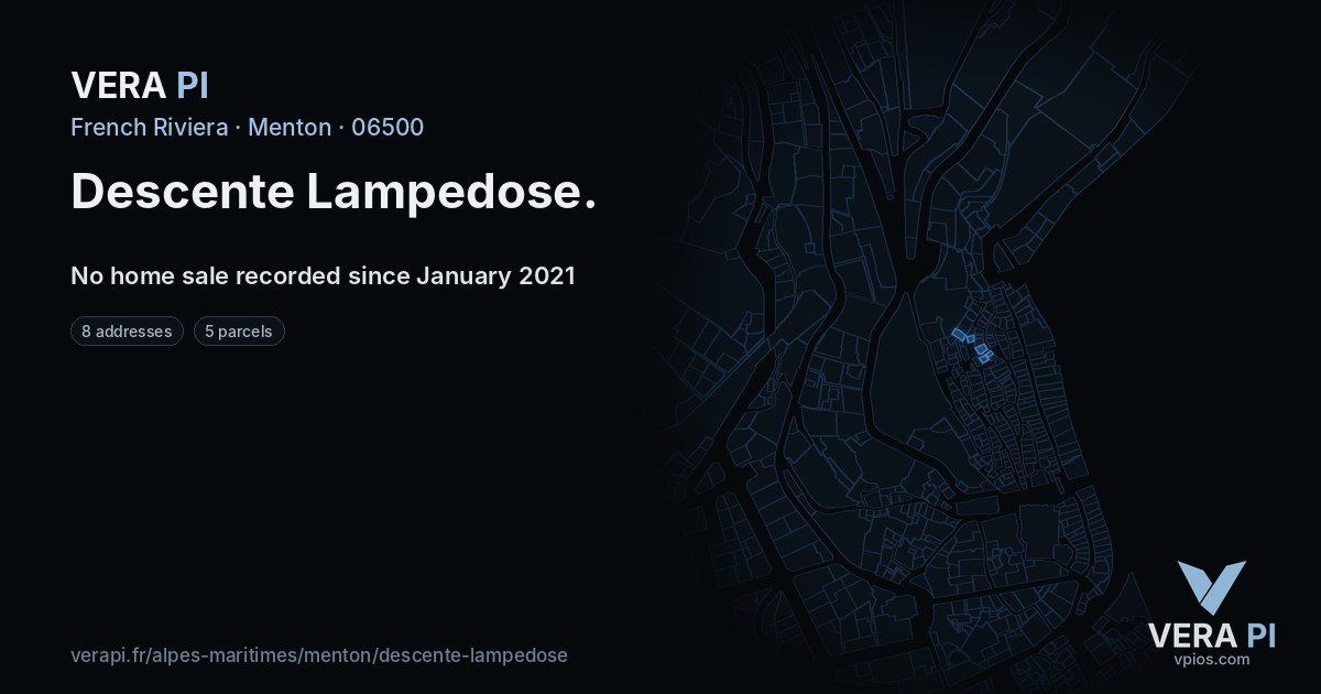 Descente Lampedose, Menton at night – every parcel coloured by the prices around it, the street's own parcels lit
