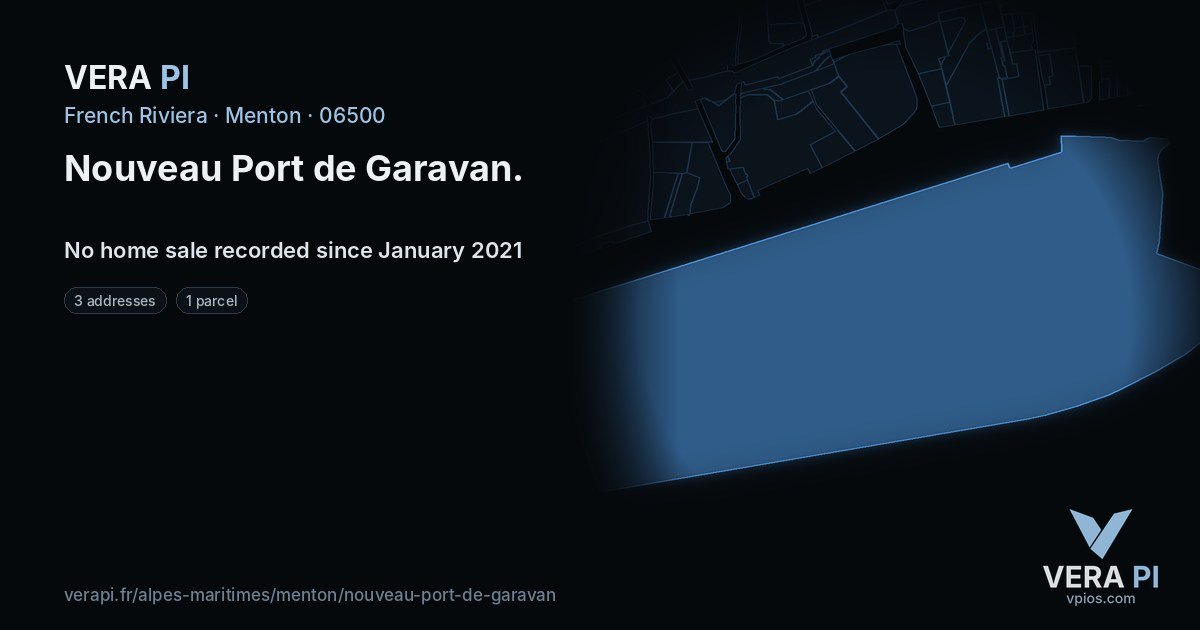 Nouveau Port de Garavan, Menton at night – every parcel coloured by the prices around it, the street's own parcels lit