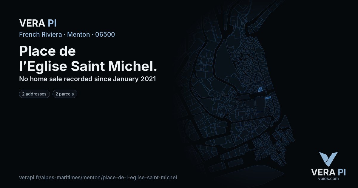 Place de l’Eglise Saint Michel, Menton at night – every parcel coloured by the prices around it, the street's own parcels lit