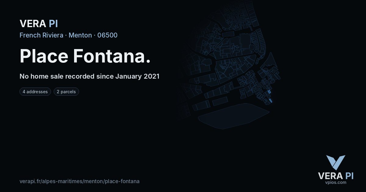 Place Fontana, Menton at night – every parcel coloured by the prices around it, the street's own parcels lit