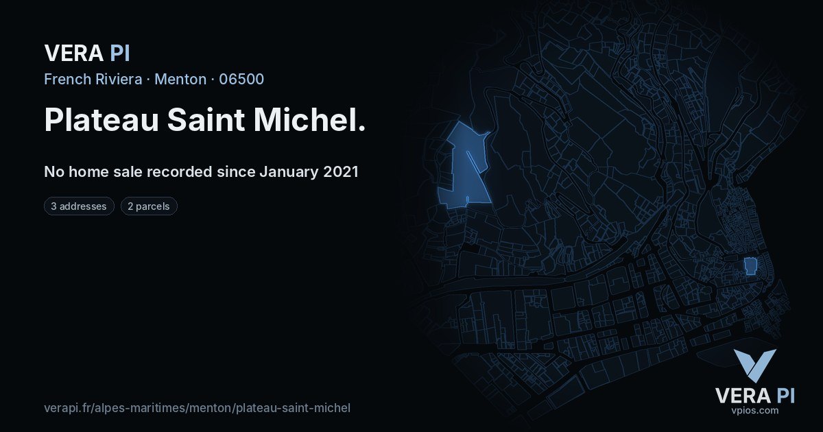 Plateau Saint Michel, Menton at night – every parcel coloured by the prices around it, the street's own parcels lit