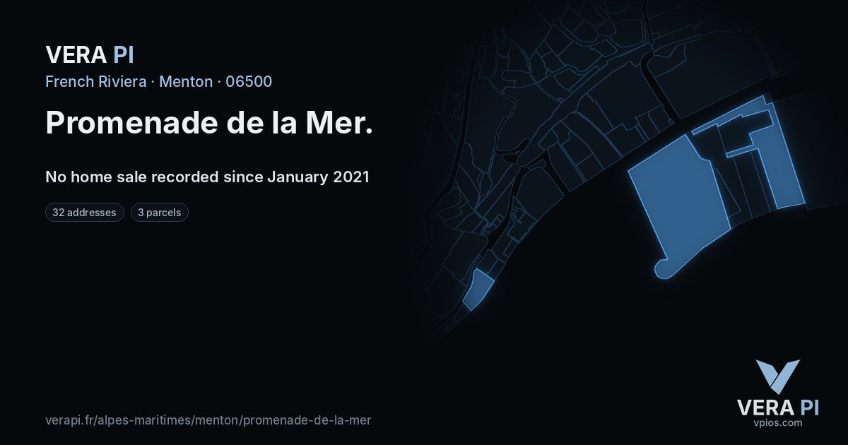 Promenade de la Mer, Menton at night – every parcel coloured by the prices around it, the street's own parcels lit