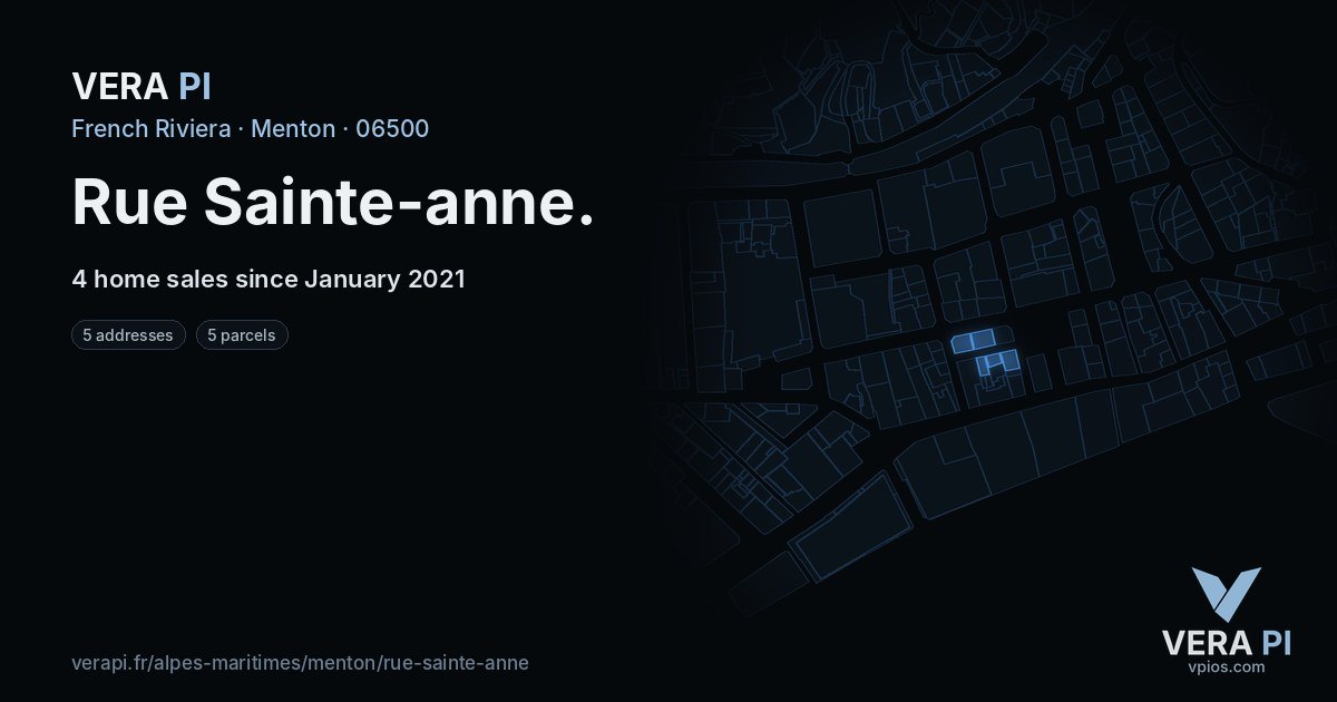 Rue Sainte-anne, Menton at night – every parcel coloured by the prices around it, the street's own parcels lit