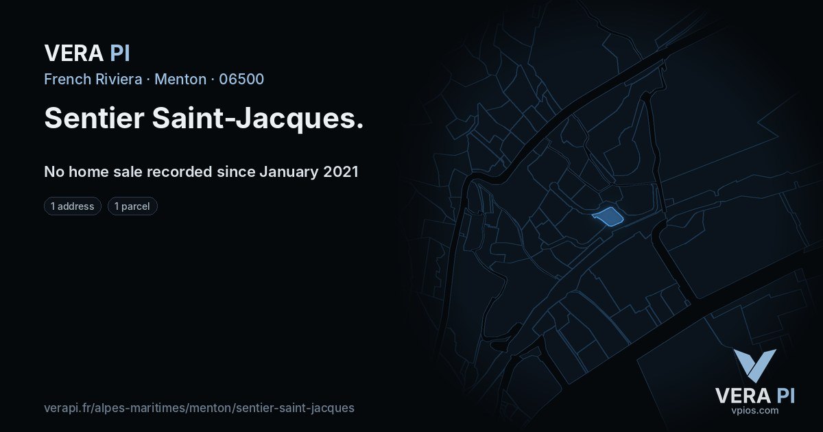Sentier Saint-Jacques, Menton at night – every parcel coloured by the prices around it, the street's own parcels lit