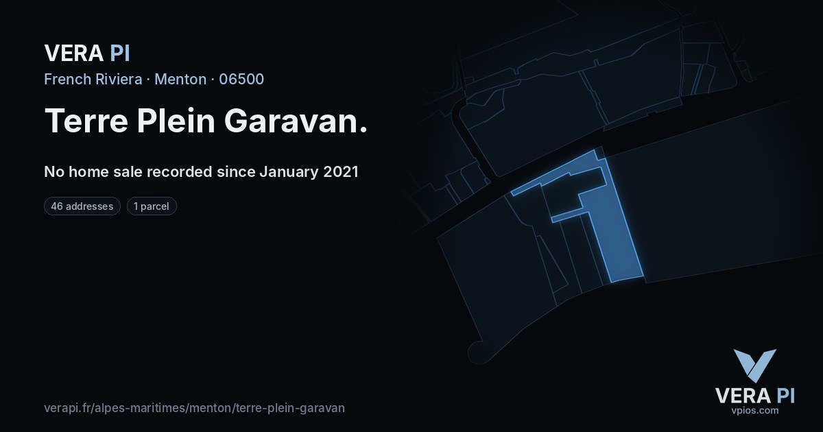 Terre Plein Garavan, Menton at night – every parcel coloured by the prices around it, the street's own parcels lit