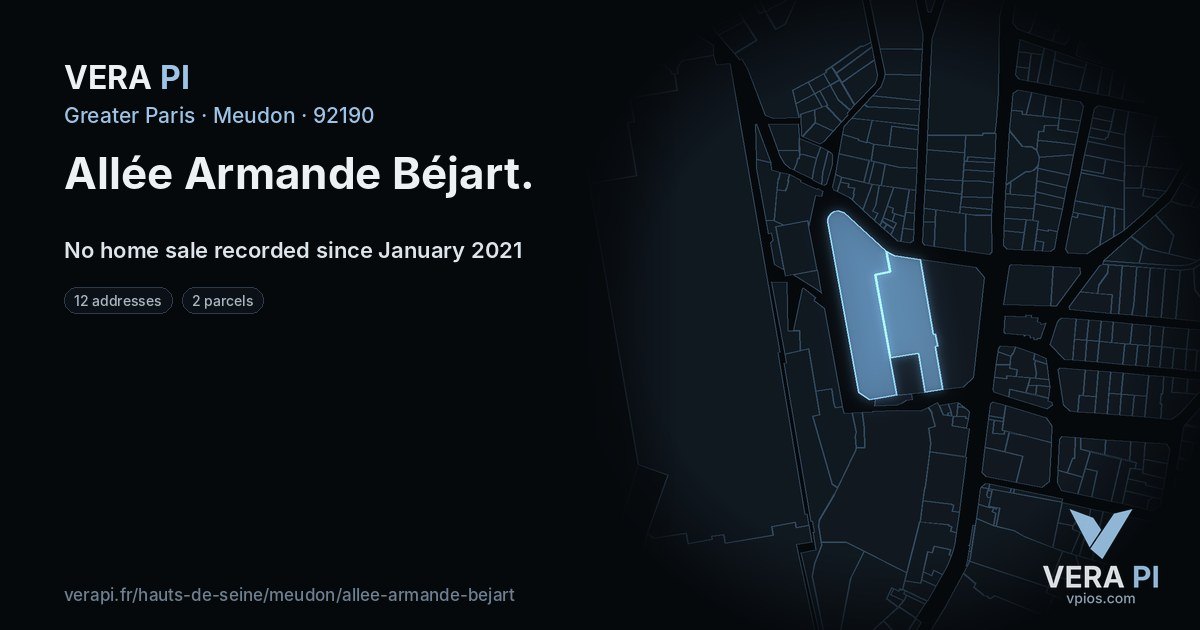 Allée Armande Béjart, Meudon at night – every parcel coloured by the prices around it, the street's own parcels lit