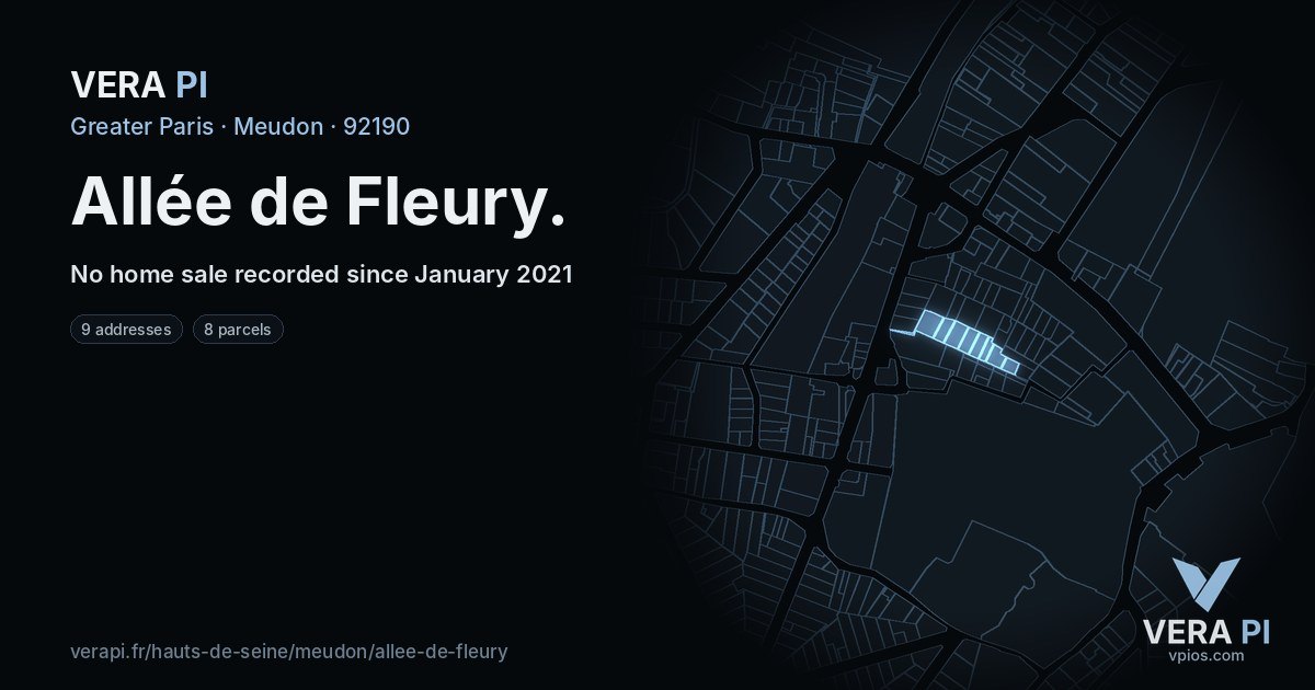 Allée de Fleury, Meudon at night – every parcel coloured by the prices around it, the street's own parcels lit