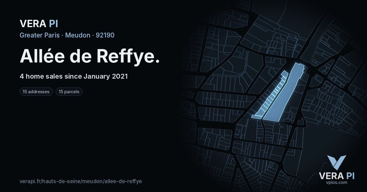 Allée de Reffye, Meudon at night – every parcel coloured by the prices around it, the street's own parcels lit