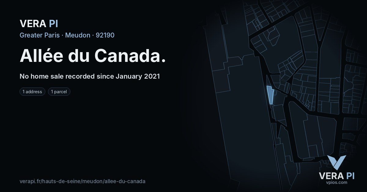 Allée du Canada, Meudon at night – every parcel coloured by the prices around it, the street's own parcels lit