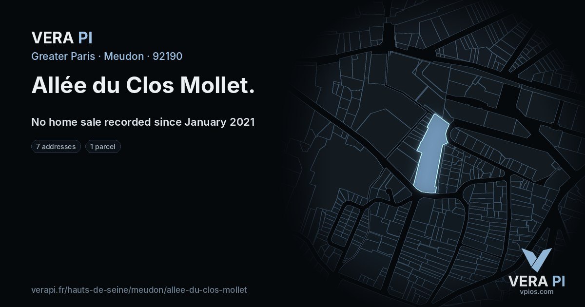 Allée du Clos Mollet, Meudon at night – every parcel coloured by the prices around it, the street's own parcels lit