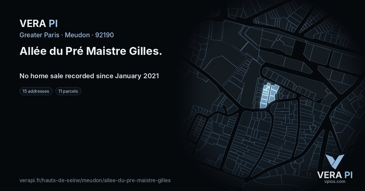 Allée du Pré Maistre Gilles, Meudon at night – every parcel coloured by the prices around it, the street's own parcels lit