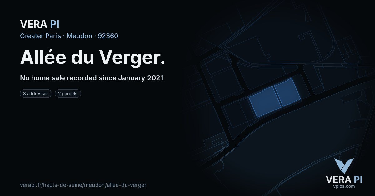 Allée du Verger, Meudon at night – every parcel coloured by the prices around it, the street's own parcels lit