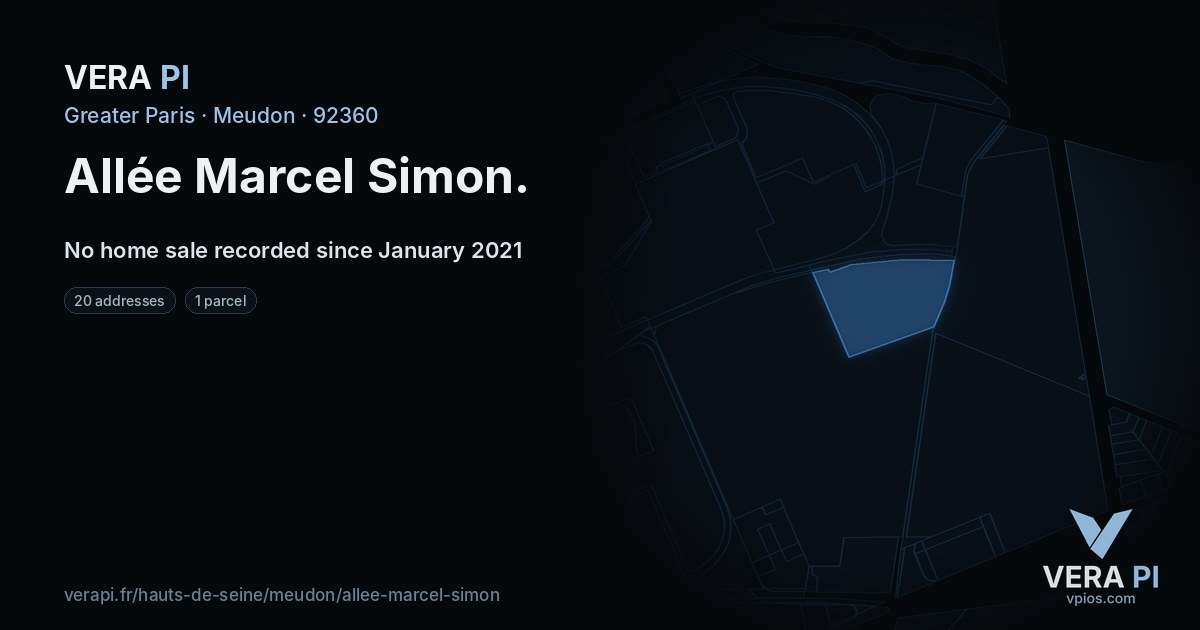 Allée Marcel Simon, Meudon at night – every parcel coloured by the prices around it, the street's own parcels lit