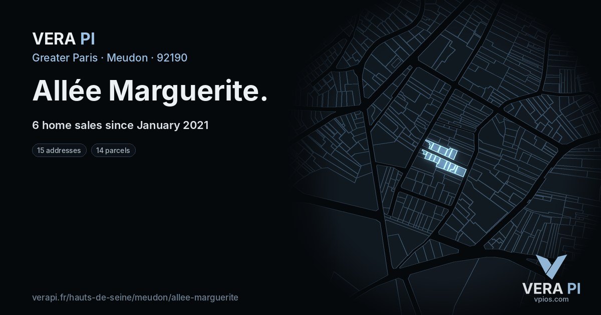 Allée Marguerite, Meudon at night – every parcel coloured by the prices around it, the street's own parcels lit