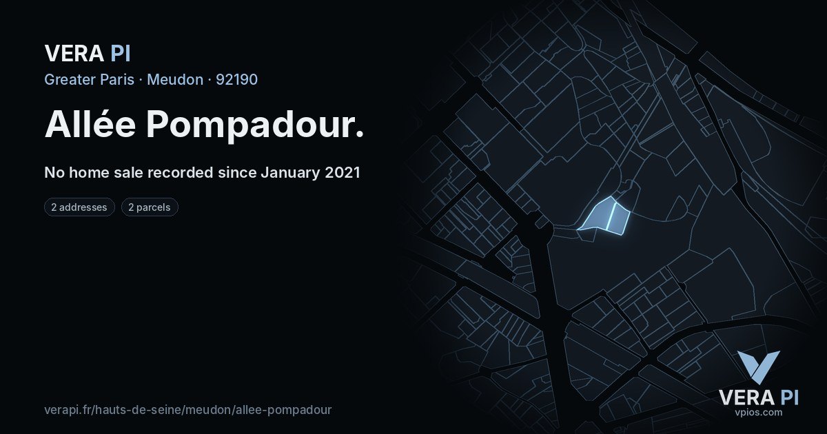 Allée Pompadour, Meudon at night – every parcel coloured by the prices around it, the street's own parcels lit